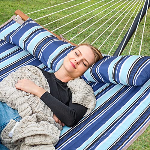 Image of SUNCREAT Hammocks Outdoor Portable Hammock with Stand, Blue Stripes