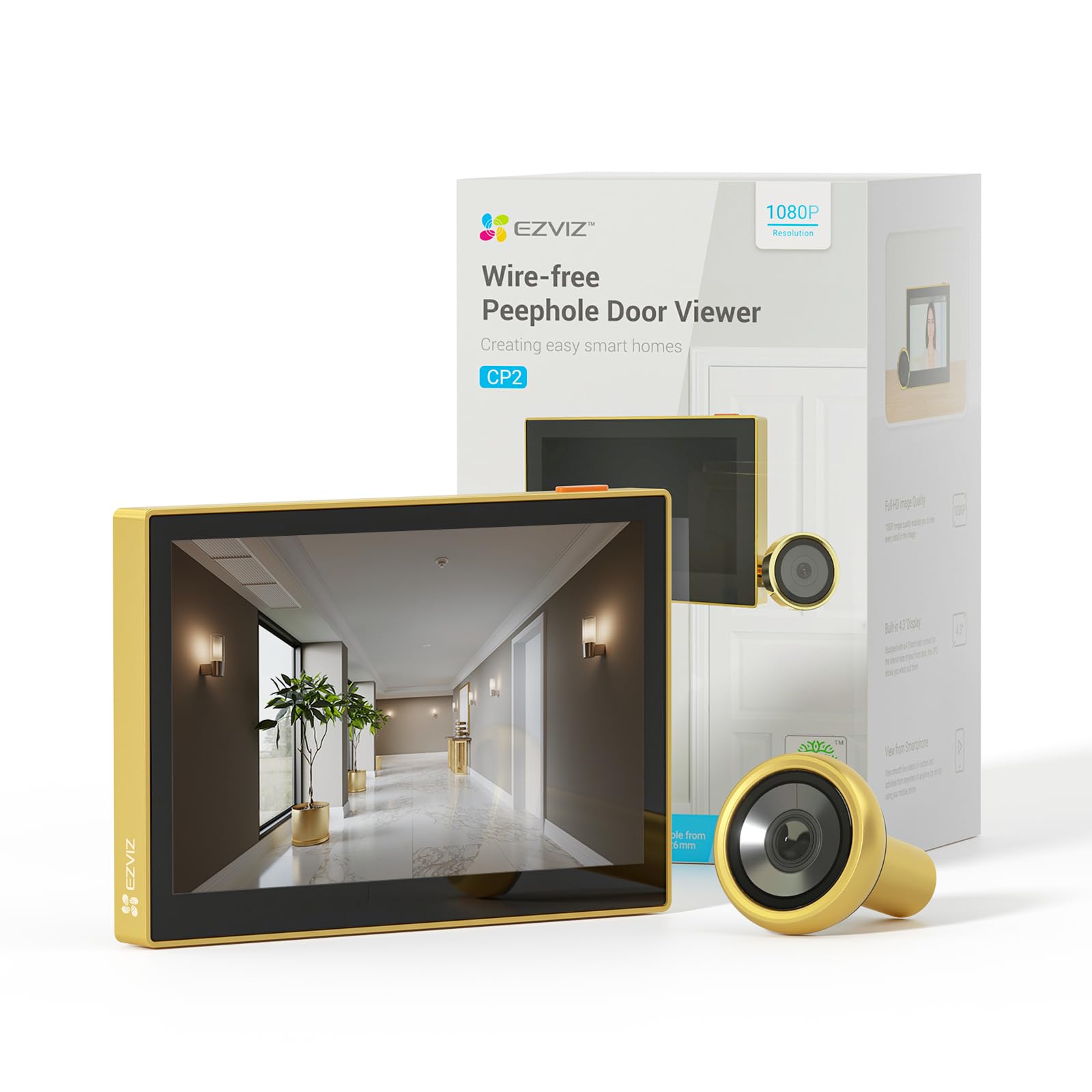 EZVIZ Mirilla Digital de Puerta con Pantalla a Color de 4.3'' Cámara Video Inalámbrico 1080P,Vista en Vivo 146°,Batería Recargable 2200mAh,WiFi 2,4GHz,NO Detección de Movimiento,NO Visión Nocturna,CP2