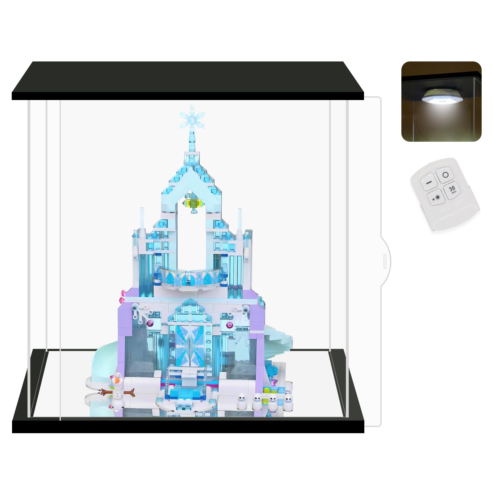 NONEMEY Clear Acrylic Display Case With Remote Control Light For 400% Pop Mart Labubu,Dustproof Model Showcase Organizer Box, Display Case For Collectibles (9.8x9.8x13.8inch,25x25x35cm