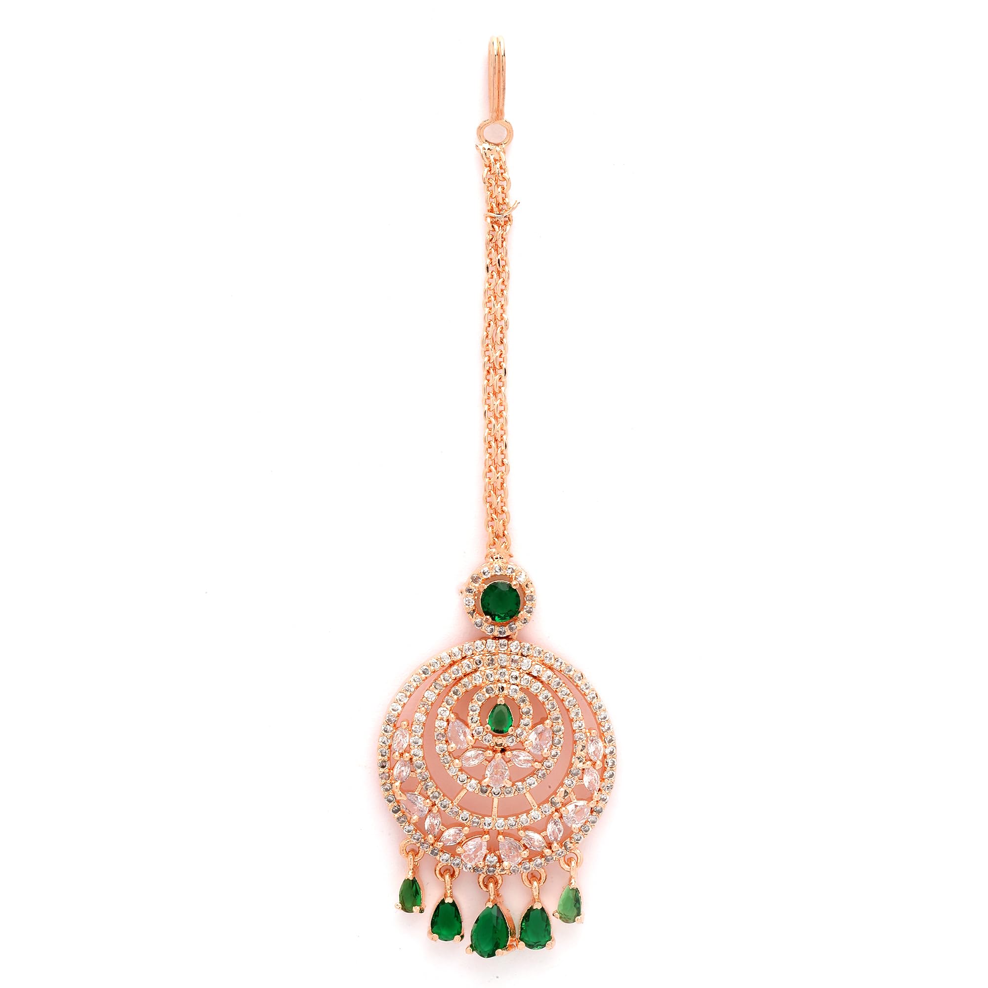 Zeneme Maang Tikka for Women Beautiful AD/American Diamond Studded Rose Gold Plated Crystal Maang Tikka for Women and Girls (Rose Gold Emerald Drop) (B0D5RK6B1H) Amazon Price History, Amazon Price Tracker