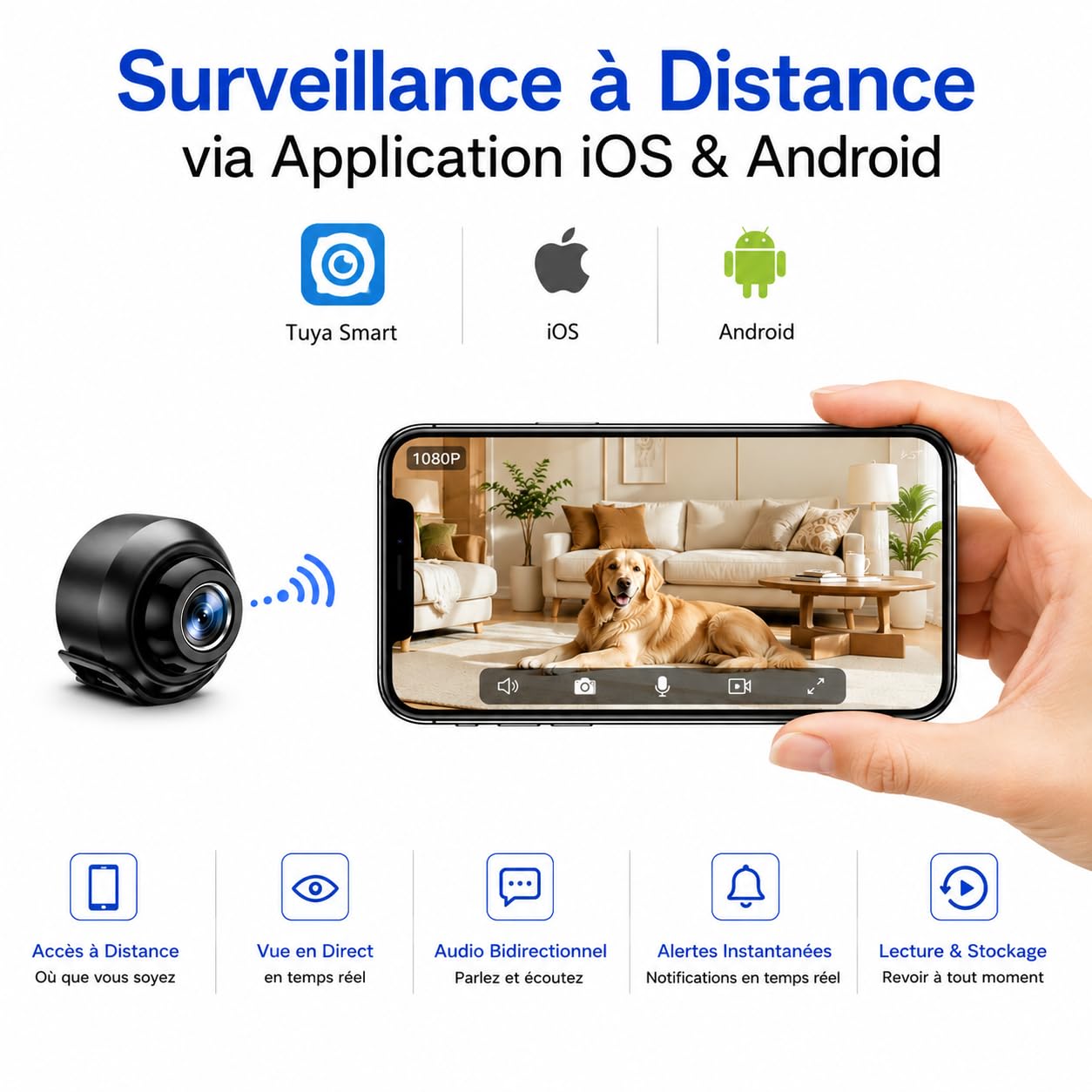 Mini Caméra Espion WiFi HD 1080P Caméra Cachée Sans Fil Vision Nocturne Détection de Mouvement Accès à Distance Enregistrement Continu Surveillance Intérieure Maison