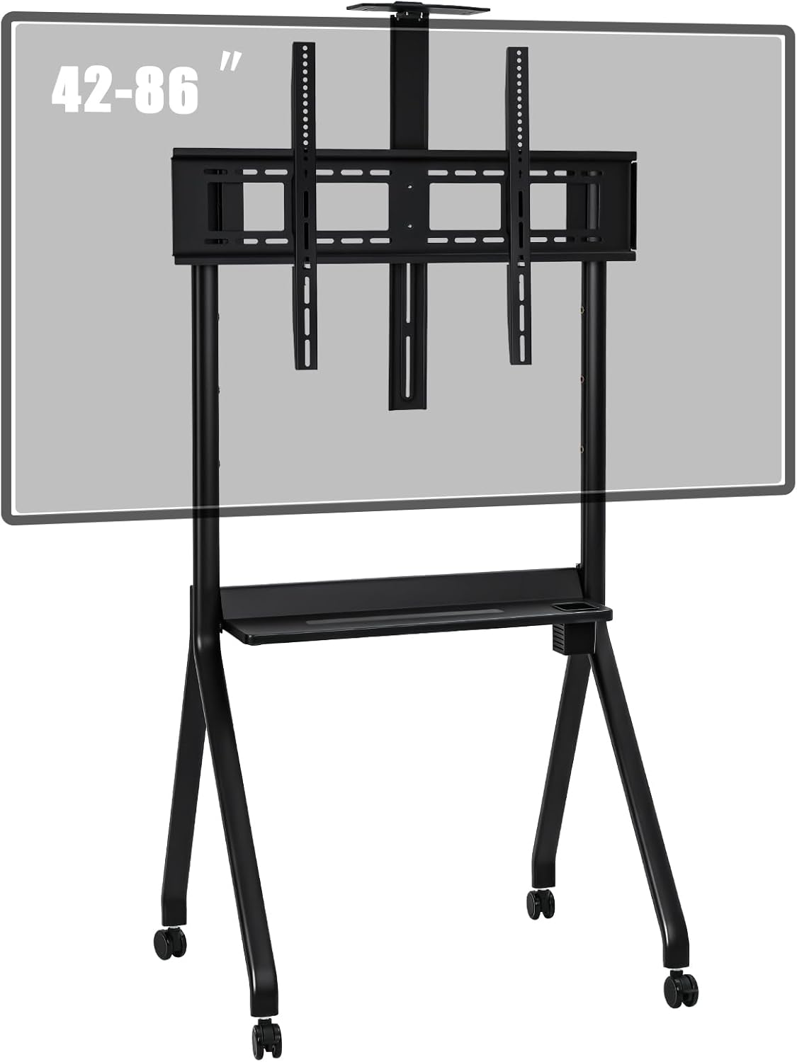 Mobile TV Stand with Wheels for 42-86 Inch Interactive Whiteboards & Flat Screens, Rolling Smart Board Cart with Media Shelf & Lockable Casters, Heavy Duty Steel Display Mount for Office & School