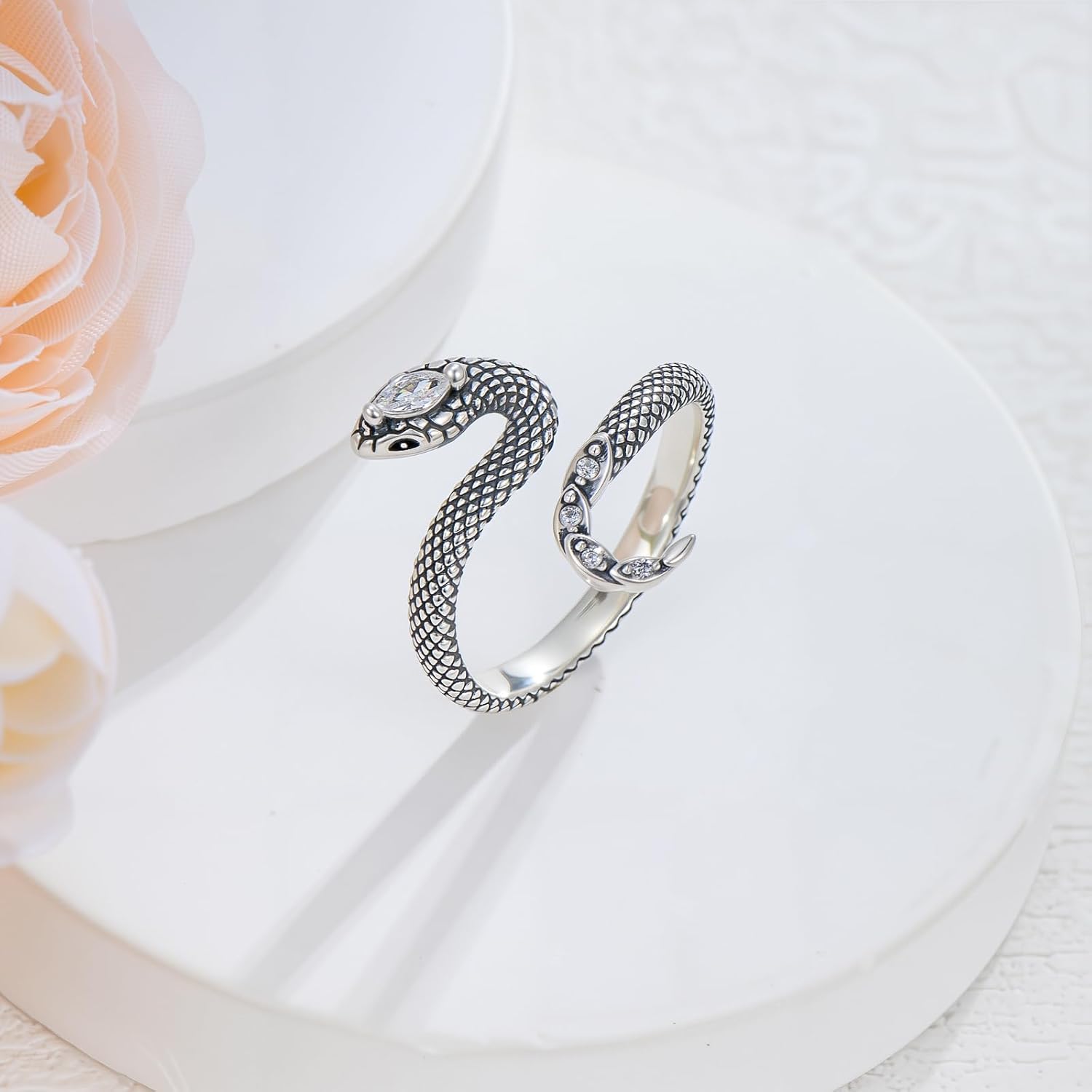 LONAGO 925 Sterling Silver Snake Ring for Women Adjustable Open Rattlesnake Ring Real Silver Jewelry Gifts