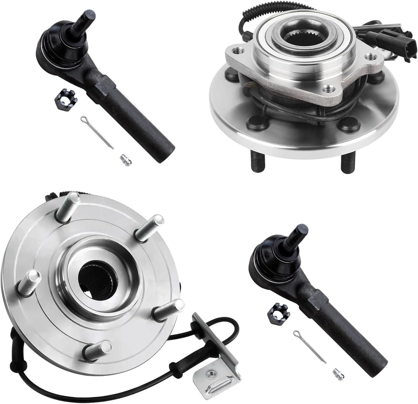 Detroit Axle - Front 4pc Wheel Bearing Hubs Kit for Dodge Grand Caravan Chrysler Town & Country Ram C/V Volkswagen Routan, 2 Wheel Bearing and Hubs Assembly 2 Outer Tie Rod Ends Replacement