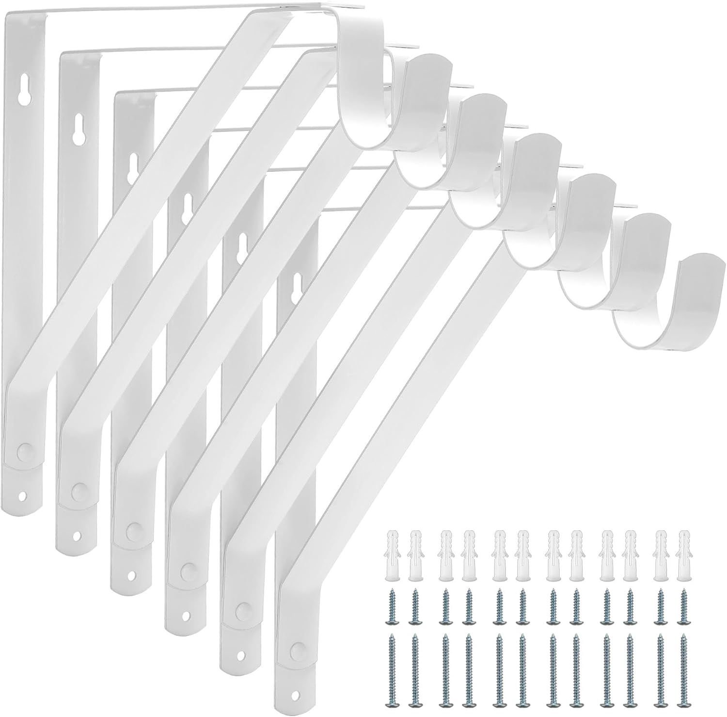 Closet Rod Bracket Heavy Duty Total Up to 300 lbs (6-Pack)- Wall Mounted Shelf Supports for Closet, Garage, Laundry, Rust-Proof Metal with Screws & Anchors, White