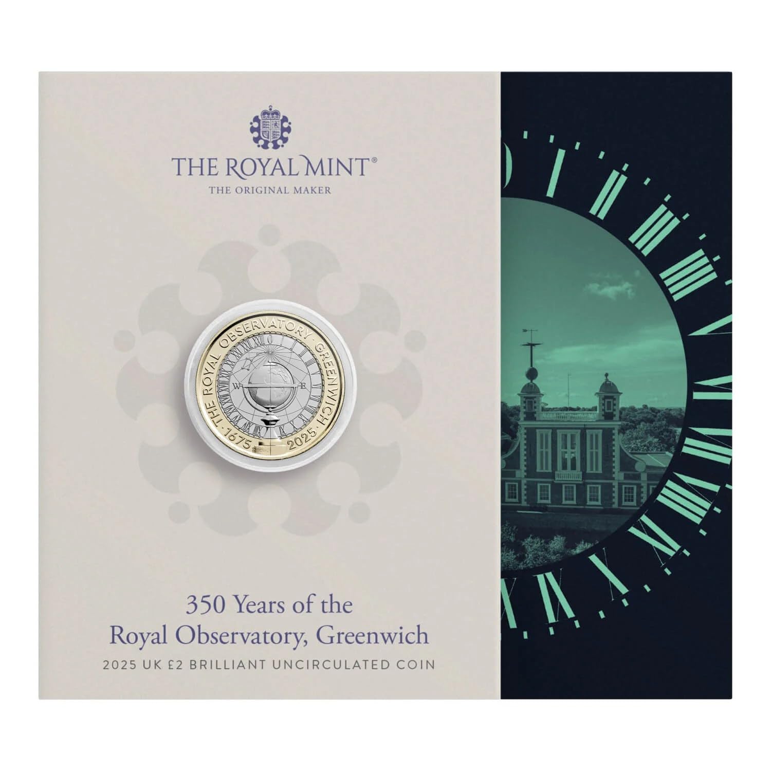 CrawleyCoins 2025 Royal Observatory Greenwich £2 UK Brilliant Uncirculated Coin in Mint Pack, Gold