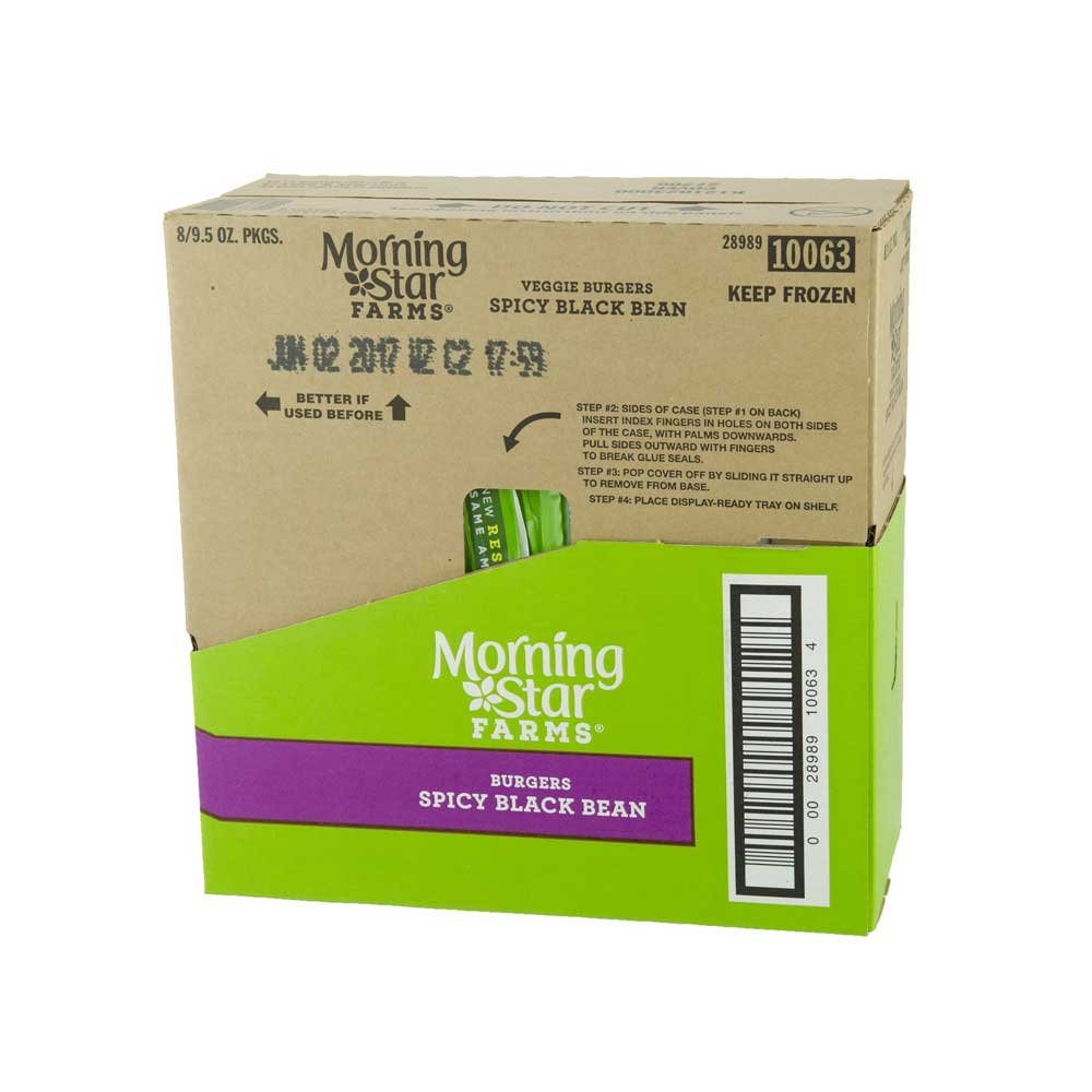 Morningstar Farms Spicy Black Bean Veggie Burgers, 9.5 Ounce - 8 per case. Morningstar Farms Spicy Black Bean Veggie Burgers, 9.5 Ounce - 8 per case.