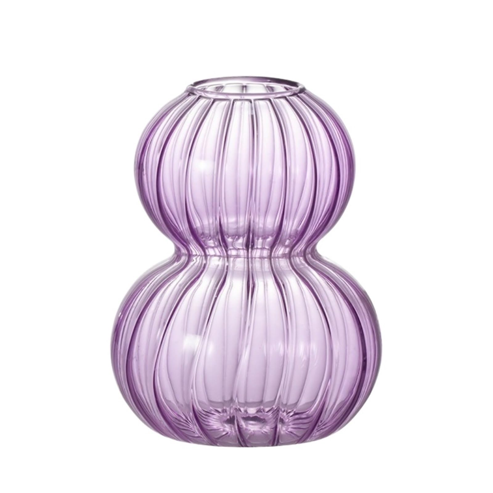 Vertical Striped Glass Gourd Shaped Transparent Vase Desktop Home Office Decoration Housewarming(Purple)
