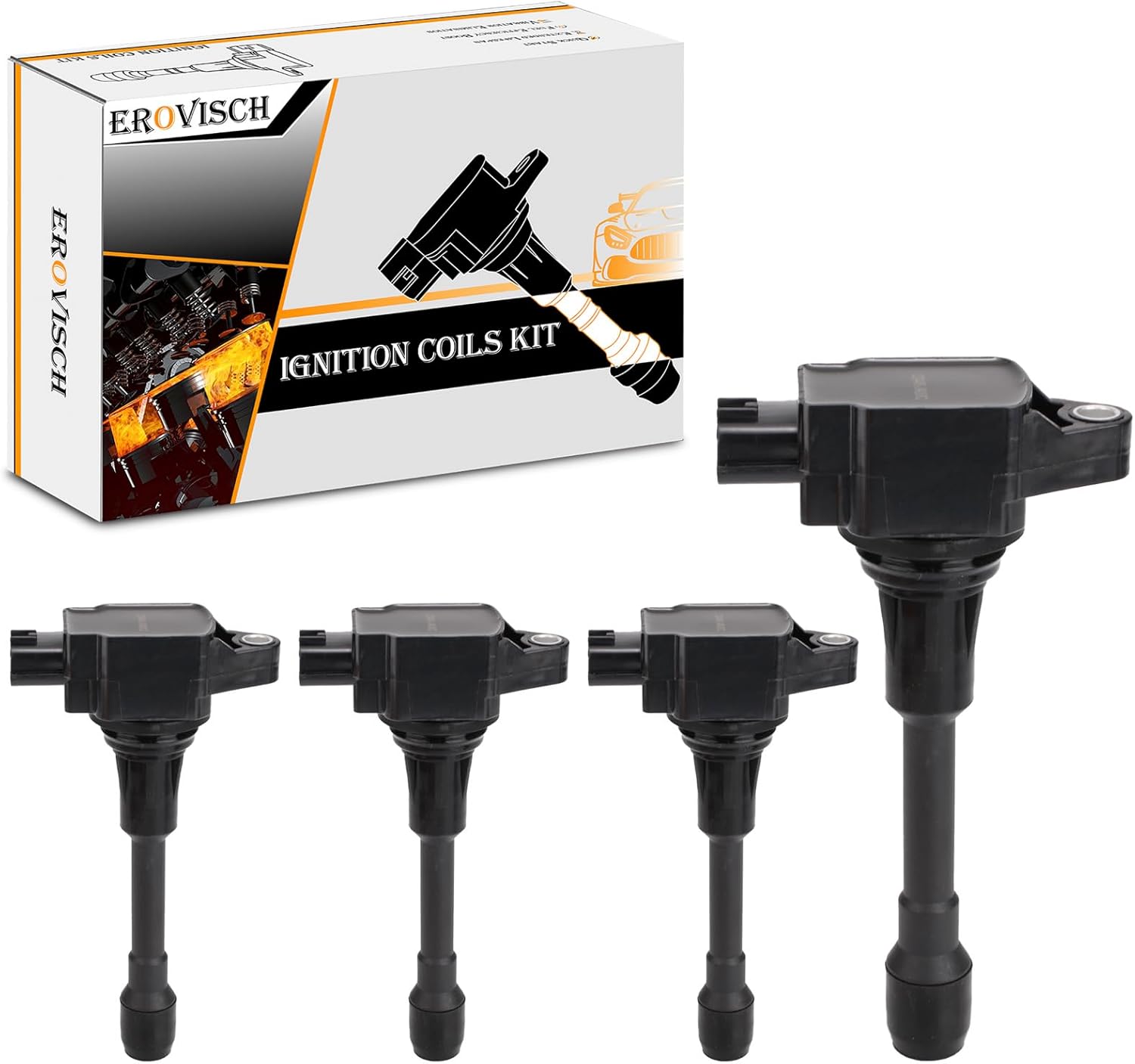 UF549 OEM Ignition Coil Packs (Set of 4) - Compatible with 2004-2018 Nissan Sentra Rogue Cube Versa Altima Pathfinder NV200 Infiniti QX60 - L4 1.6L 1.8L 2.0L 2.5L - Replaces # 5C1753 GN10241 C1696