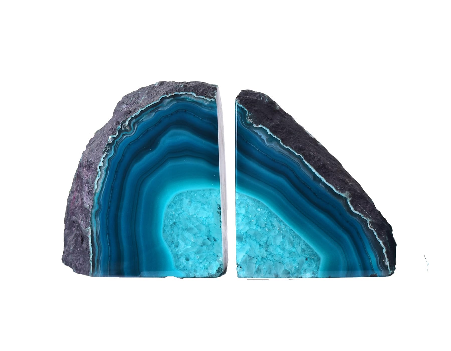 AMOYSTONETeal Agate Geode Bookends, Unique Natural Crystal Book Holder 2-3 LBS with Rubber Bumpers, Sujetalibros for Small Books and Kitchen Cookbooks, Stylish and Functional