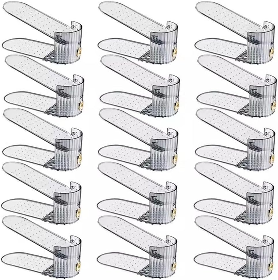 靴 収納 透明なプラスチック製の靴スロットオーガナイザー、二重層の調節可能な靴ラック、スペースの50％を節約できます (Size :