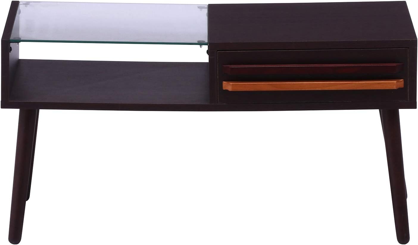 Fuji Boeki Oslo 10035 Low Glass Table, Width 31.5 x Depth 16.9 x Height 16.5 inches (80 x 43 x 42 cm), Dark Brown,