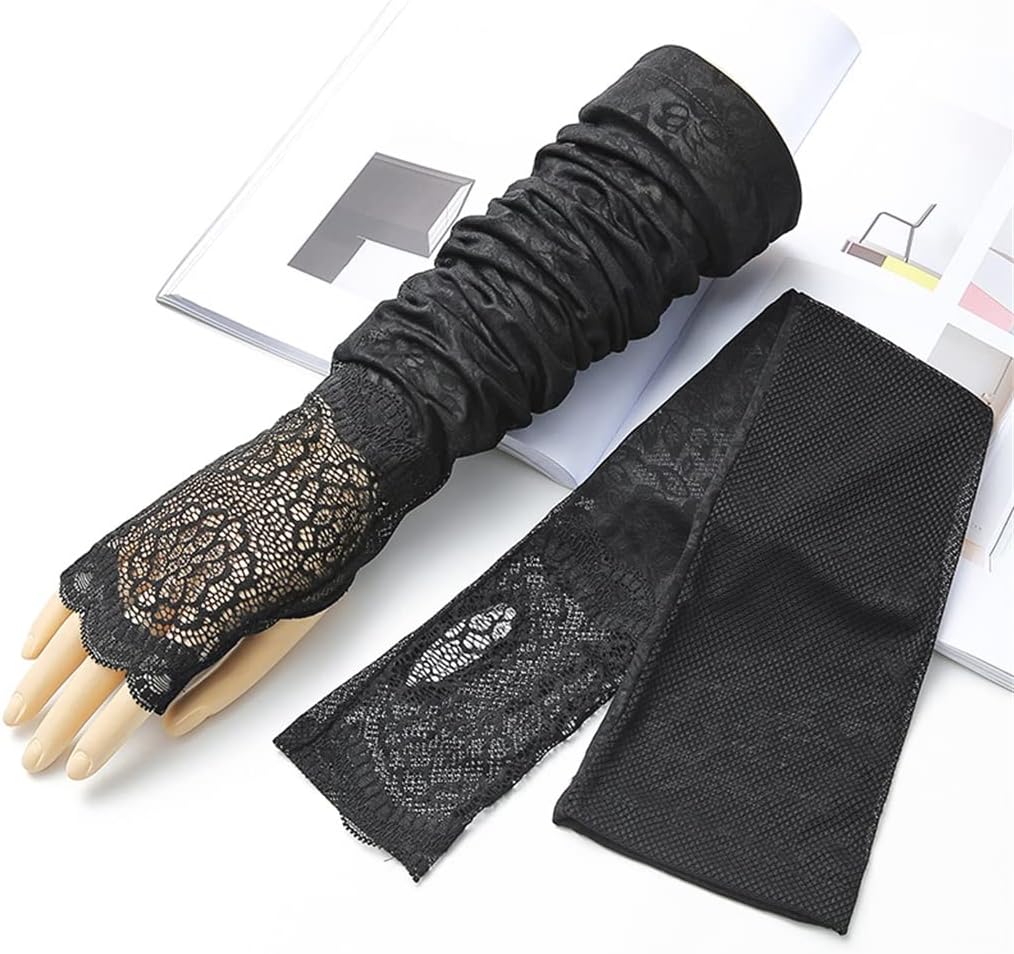 HBJWOV Outdoor Driving Arm Guards Thin Ice Sleeves Lace Ladies Gloves Lace Sleeves Long(D)