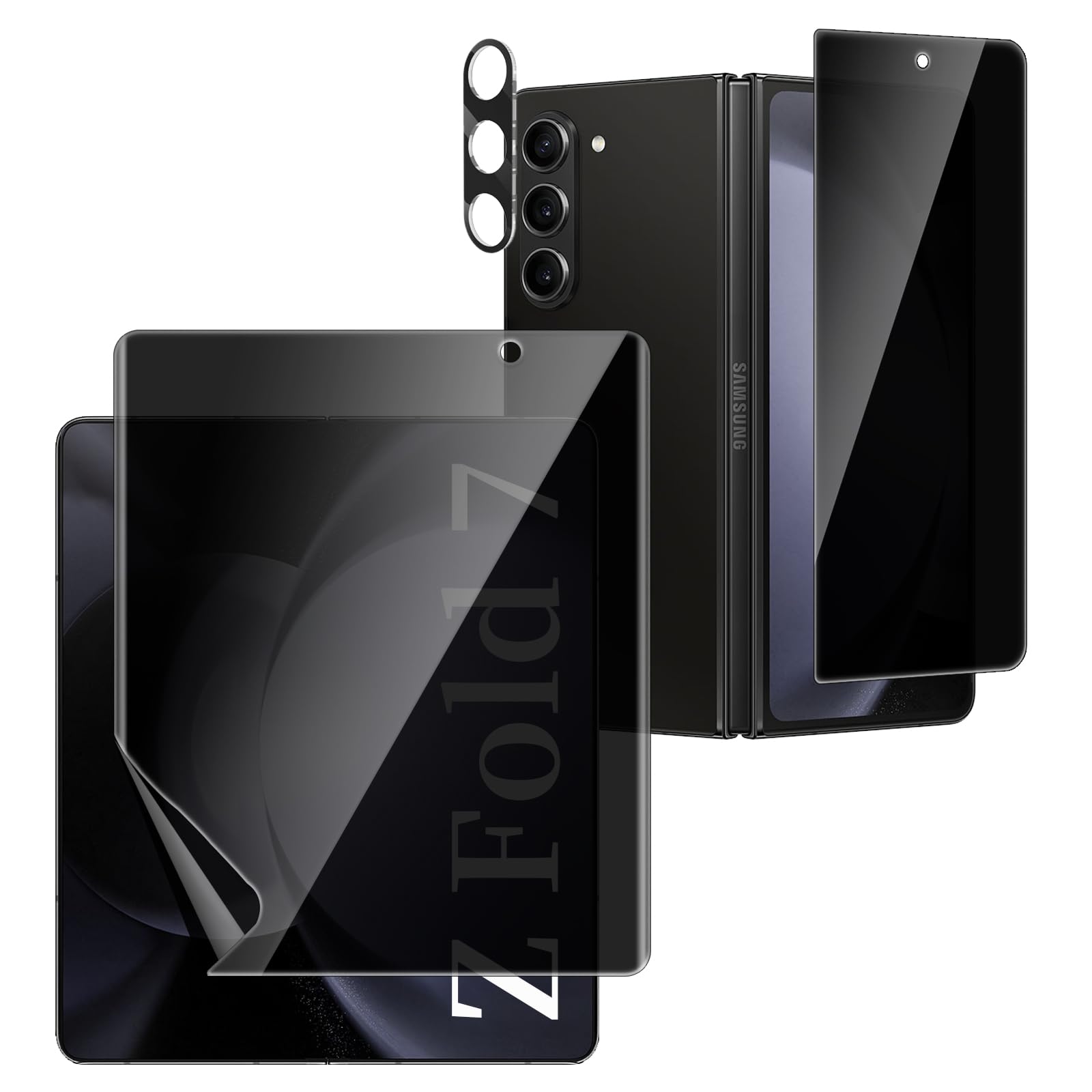 Photo 1 of [1 Set] for Samsung Galaxy Z Fold 7 Privacy Screen Protector, Inner Anti-Spy Screen TPU Flexible Film + Back Privacy Glass Screen Protector Tempered Glass + Camera Lens Protector, Case Friendly