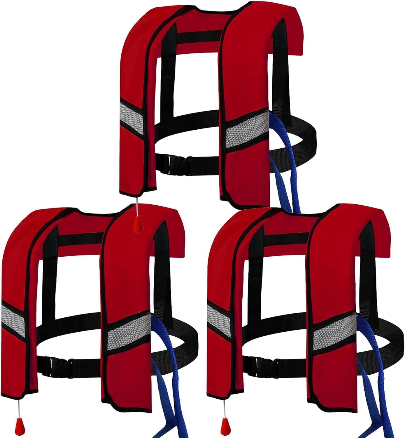 3-Pack Life Jackets for Men Women - 150N Automatic Inflation Swim Vest with Reflective Strips & Safety Buckle ~ Lightweight &Breathable