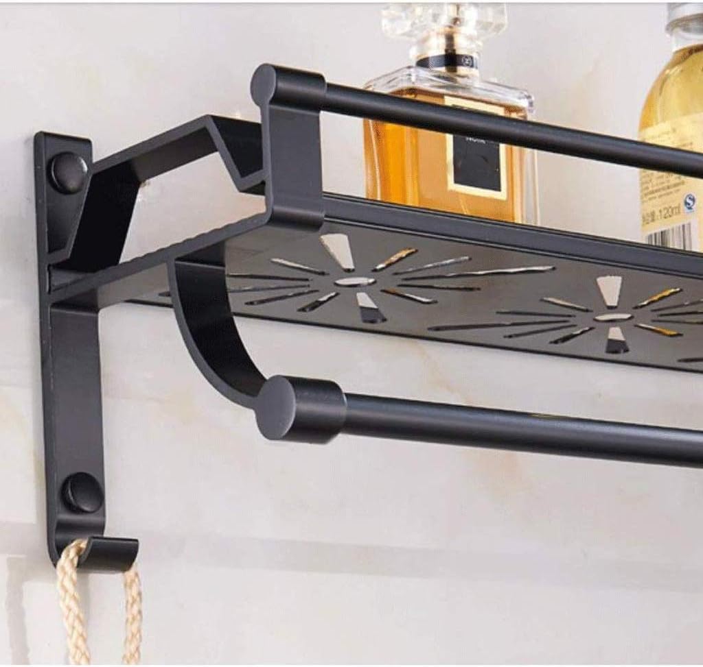 Towel Rack Bathroom Lavatory Towel Rack Towel Shelf with Two Towel Bars Wall Mount Holder(60cm)