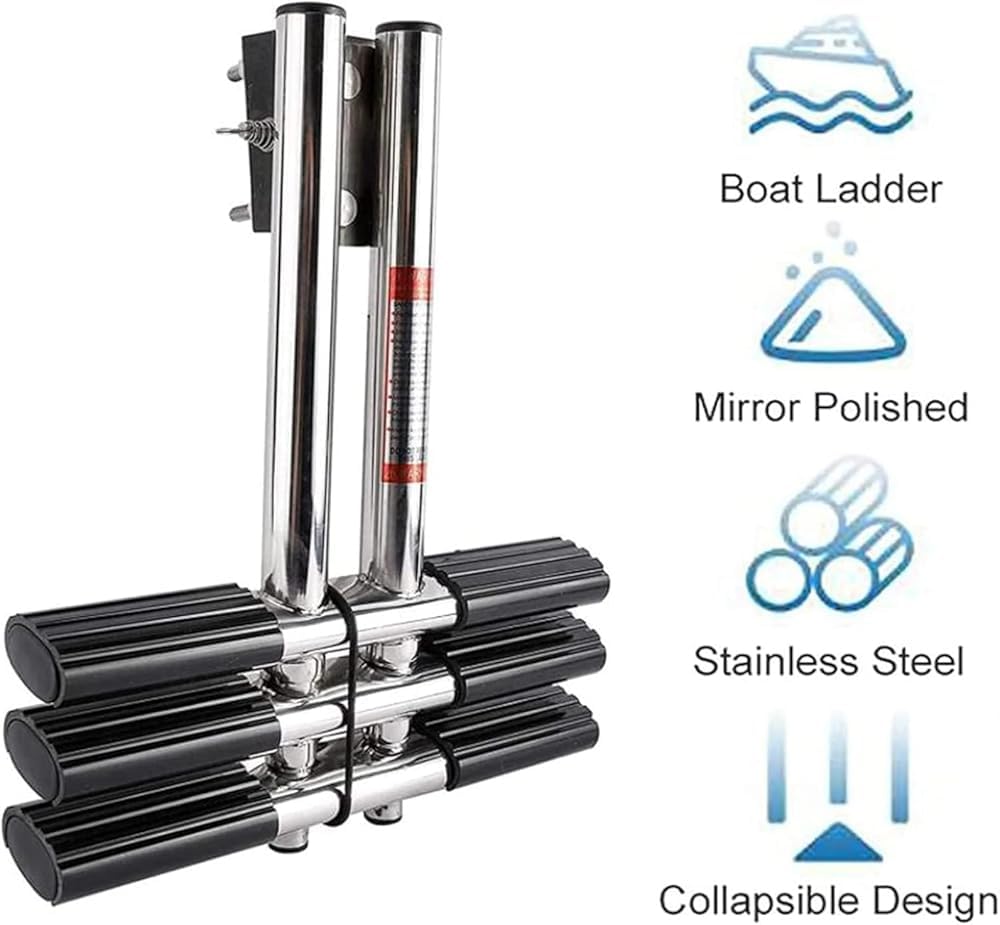 Scala per Yacht Pieghevole in Acciaio Inox con gradini Antiscivolo, Scala Rimovibile per Barca, Ideale per la Pesca e l'attracco.