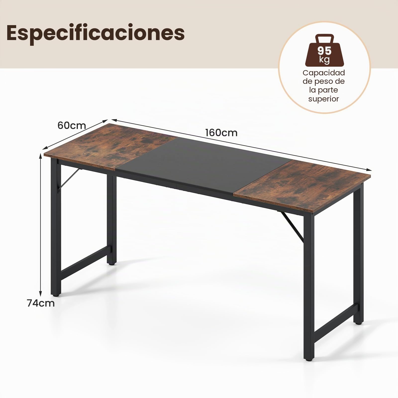 GIANTEX Escritorio de Ordenador Rectangular 160 x 60 cm, Mesa de Trabajo con Tablero de Madera y Marco de Metal Resistente, Escritorio para Oficina, Conferencia, Dormitorio