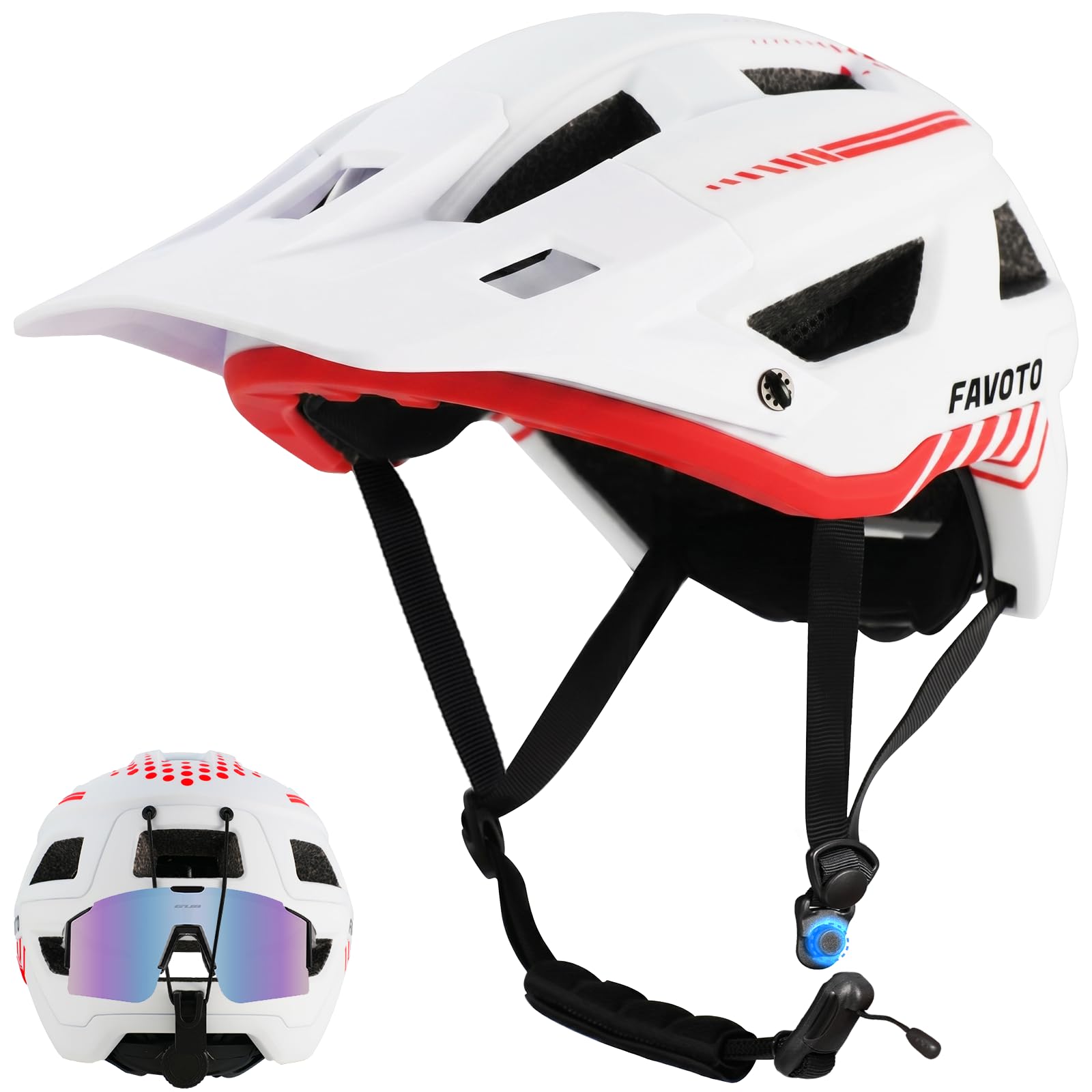 Favoto Kask rowerowy z daszkiem lekki – podwójna technologia Inmould MTB kask dla mężczyzn i kobiet, kask rowerowy L (57-61 cm), biały