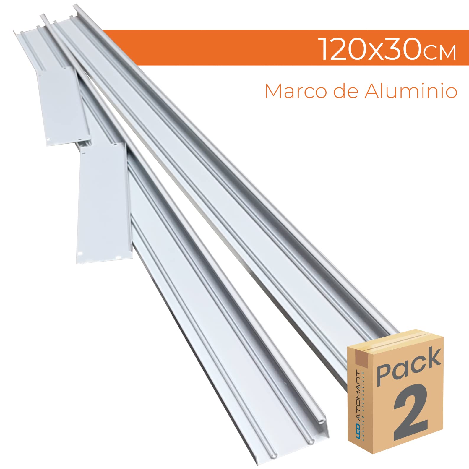 LED ATOMANT Lot de 2 Kit de Pose en Saillie pour Panneau LED Slim 120x30, Aluminium Laqué Blanc, Panneau non inclus
