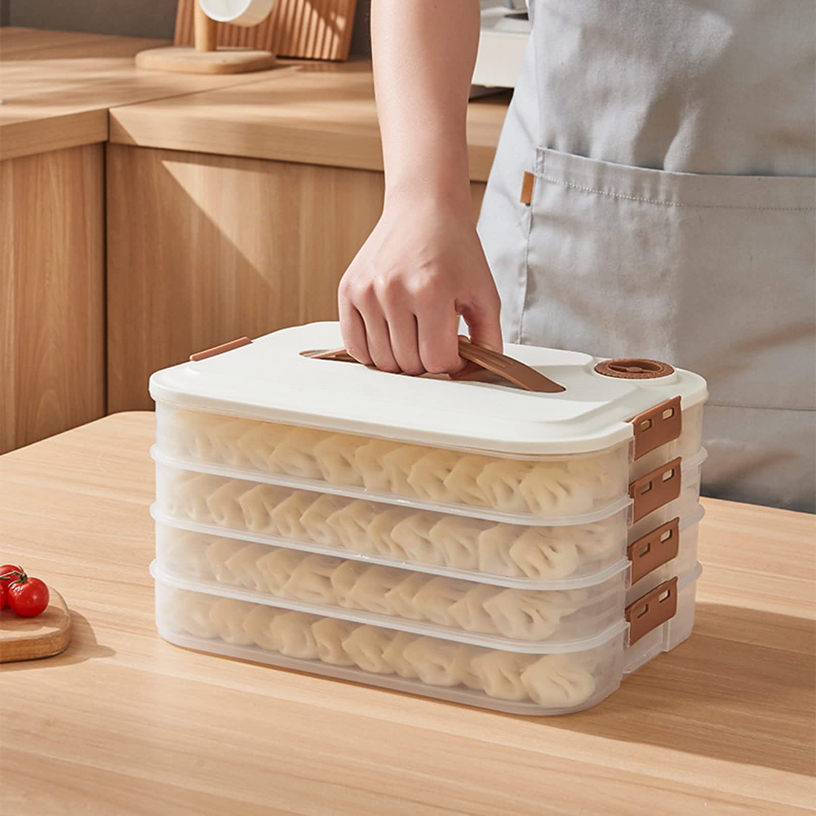goodluxx Contenitore multistrato per ravioli con coperchio, contenitore organizzativo per cucina, cibo, verdure, ravioli croccanti, 4#
