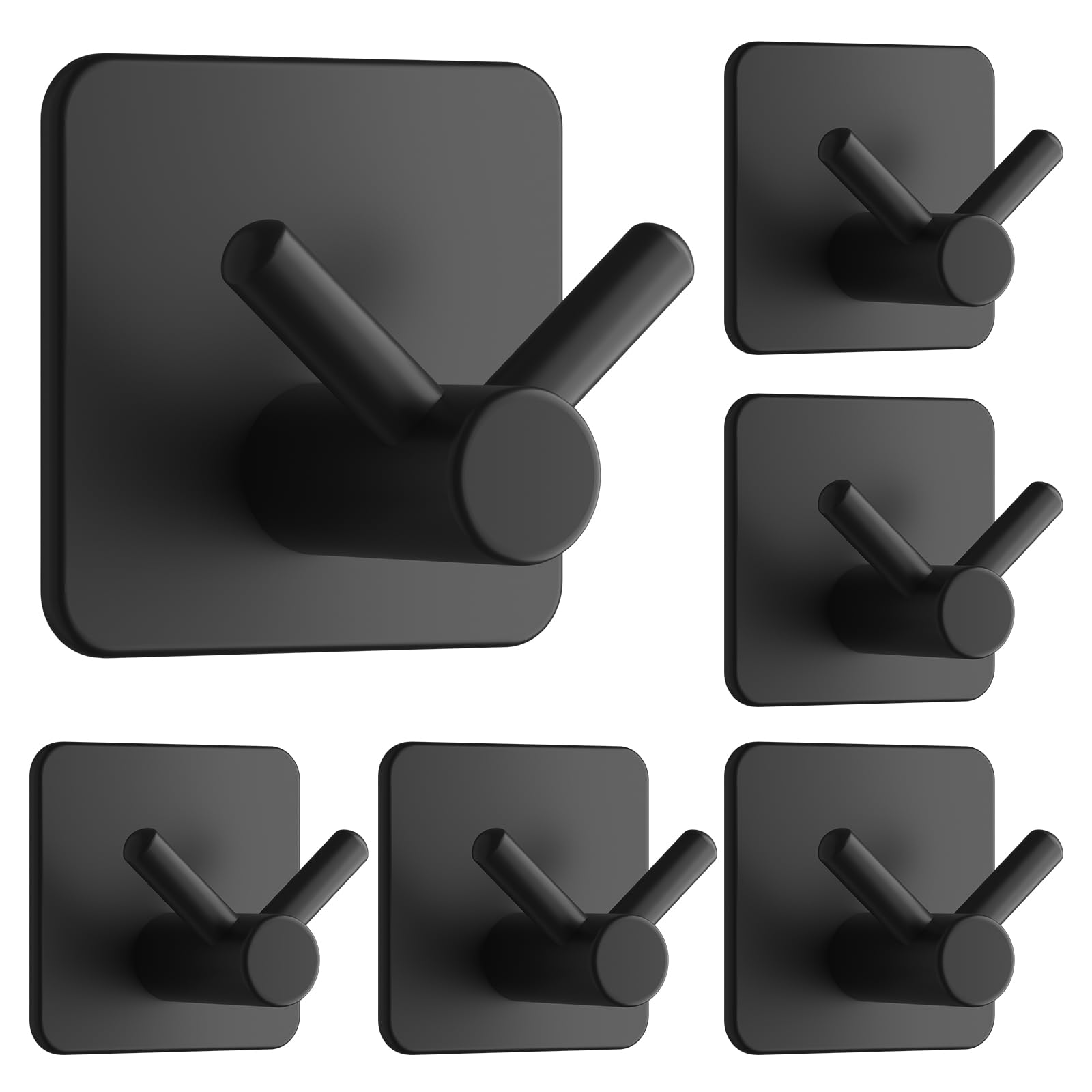 Dripex Black Self Adhesive Hooks - Set Of 6, Stainless Steel - Strong Sticky Hooks For Hanging Towels, Bathroom Towel Hooks, Tea Towel Hooks, Stick On Hooks