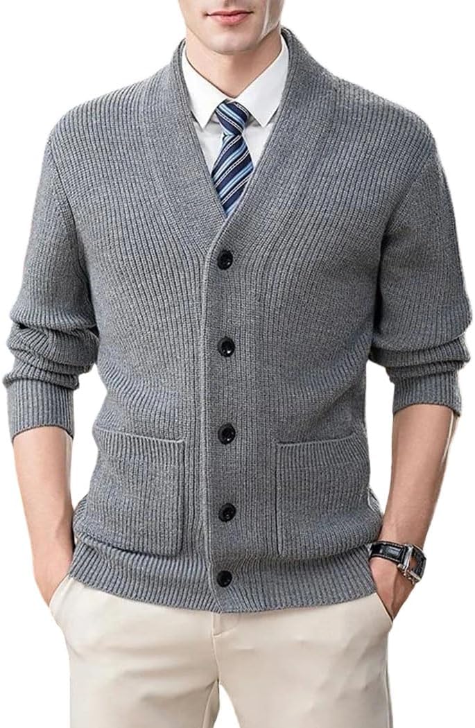 Men’s Knit Cardigan Button Front Long Sleeve Sweater Outwear Casual Wear