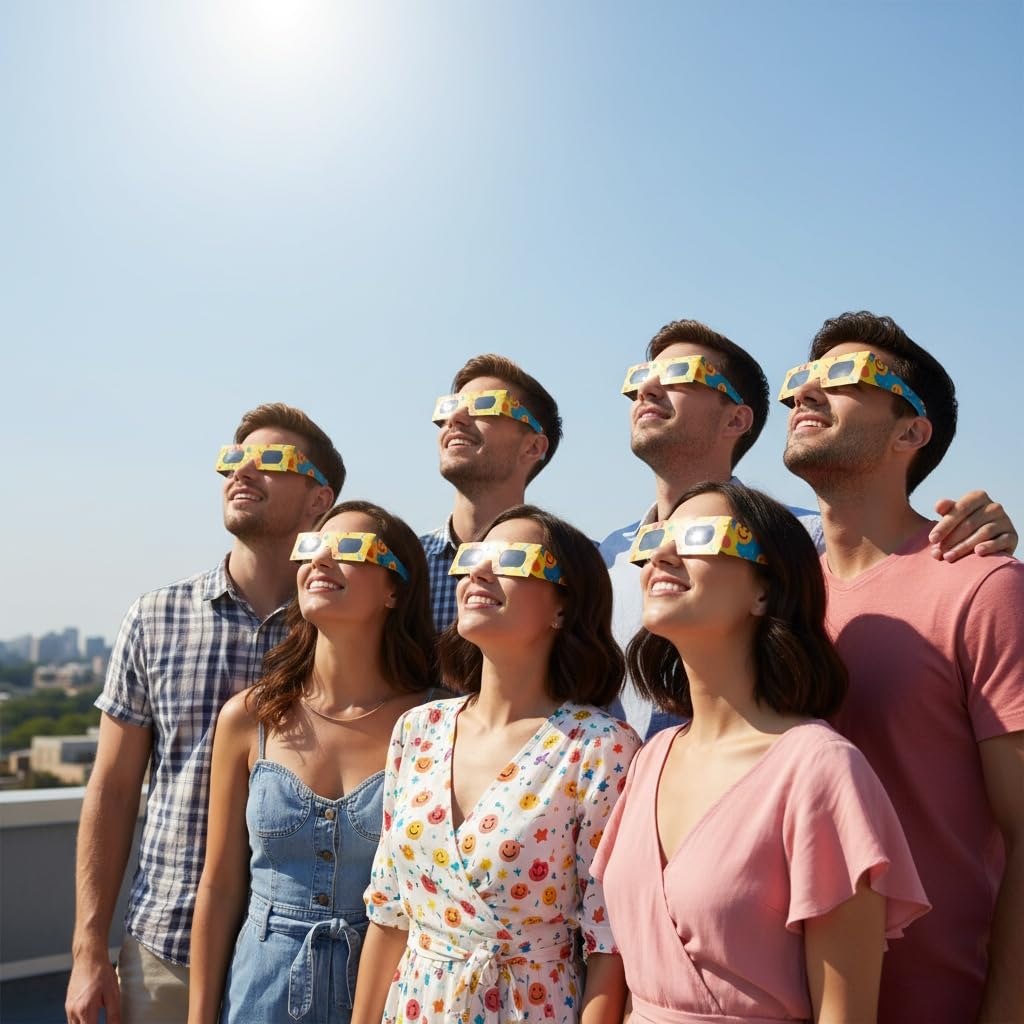 Absolute Eclipse Lunettes Enfants Eclipse Solaire 2026 pour Voir l'Éclipse - ISO 12312-2 CE Certifiées Homologuées - 10 Pack - Design Fun - Adultes Enfants - Fabricant Européen Reconnu AAS