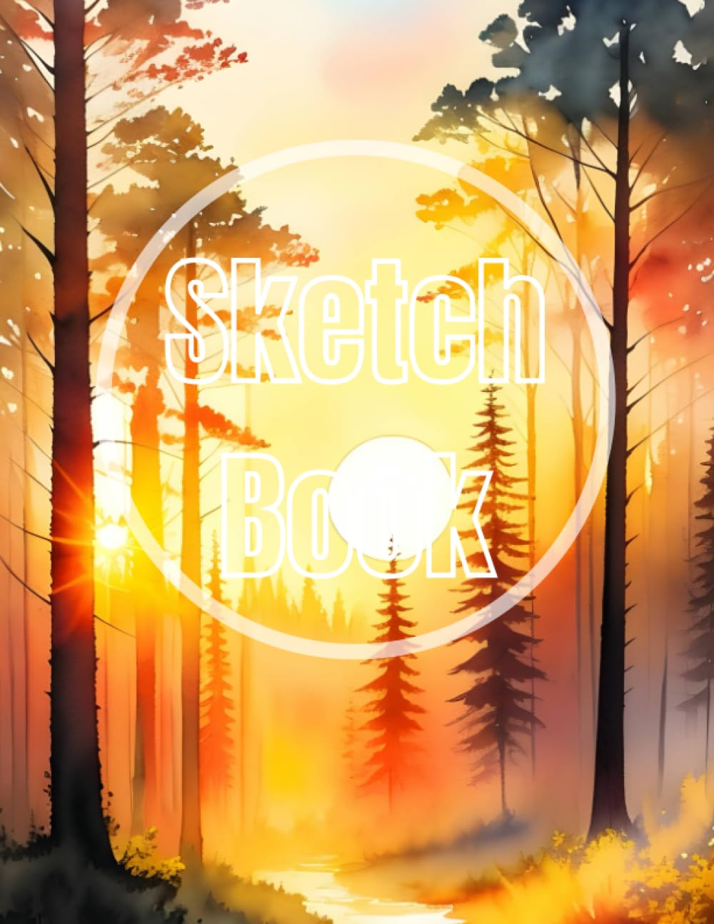 Sketch Book: Premium watercolor sunset & sunrise forest view design cover page Sketchbook Blank Paper Pad 8.5" x 11" - sketchbook 120 Pages Blank ... Unlined Journal Soft Cover sketchbooks
