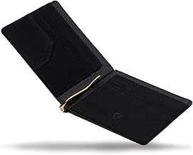 GRAV Men's Money Clip Card Case Wallet Bifold Bill Case Leather (IC Card Pocket with Hidden Pocket), black