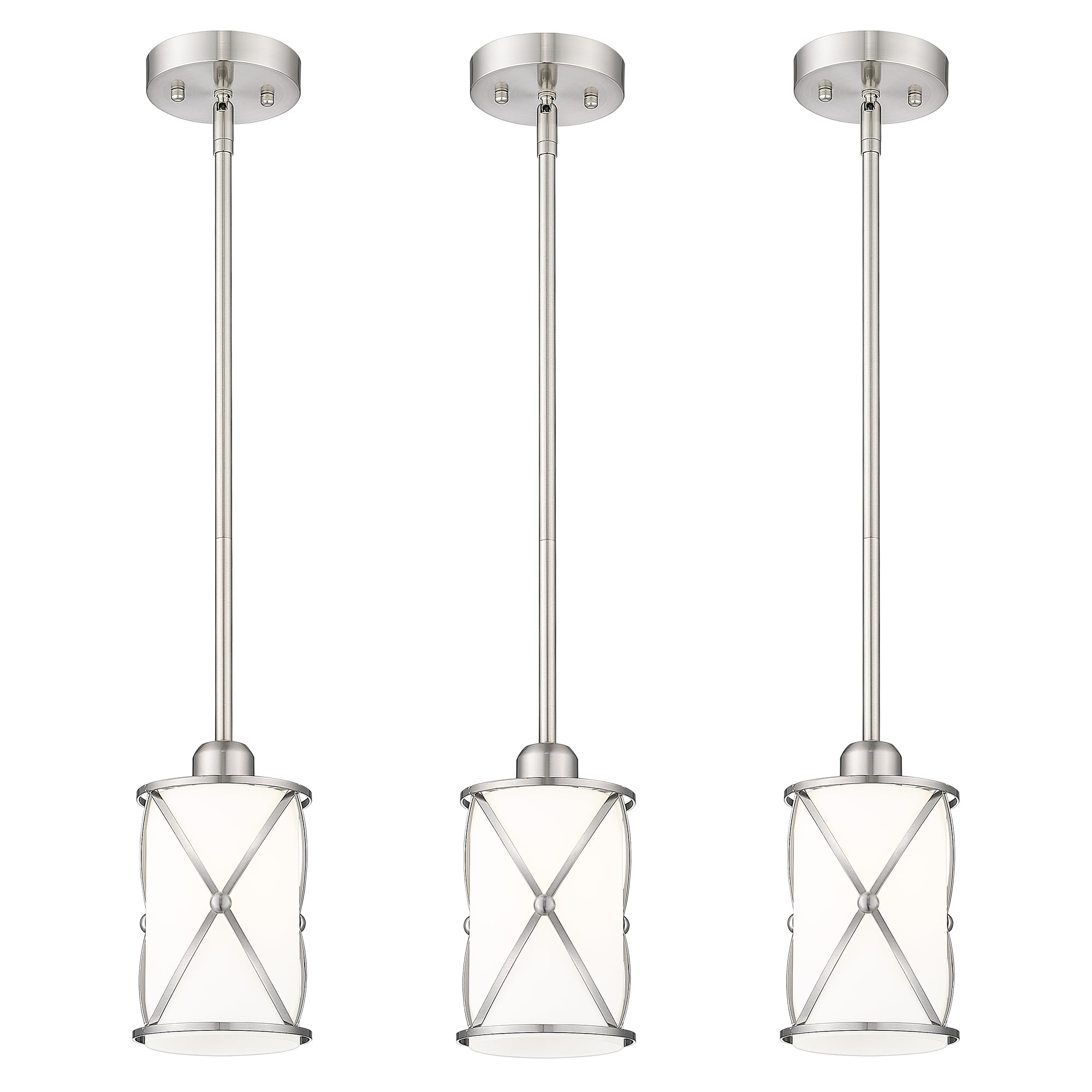 Photo 1 of Osimir 3-Pack Nickel Pendant Lights, Milk Glass, Modern Industrial