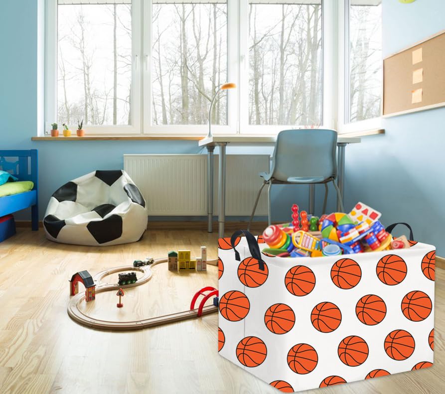 Image of Rectangular Kids Storage Basket Gift Basket Baby Storage Basket Cute Toy Storage Bin Organizer Shelf Book Basket Room Decor(Basketballs)