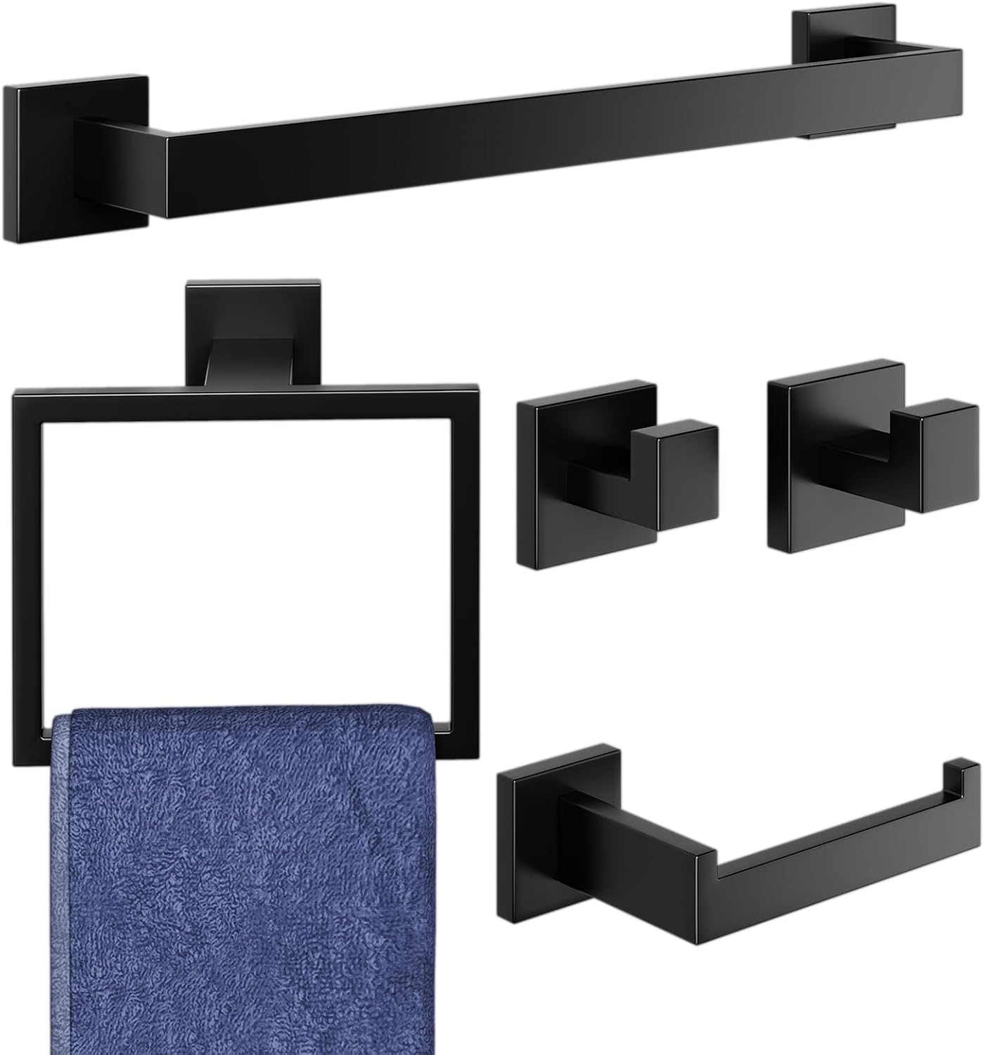 Matte Black Stainless Steel 5-Piece Bathroom Hardware Set