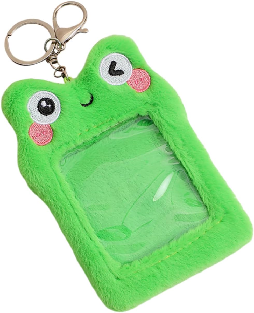 ERINGOGO Cute Cartoon Frog Plush Card Holder Transparent Id Holder Soft Plush Card Protector Sleeve for Student Pass Bus Card and Meal Card Frog Design