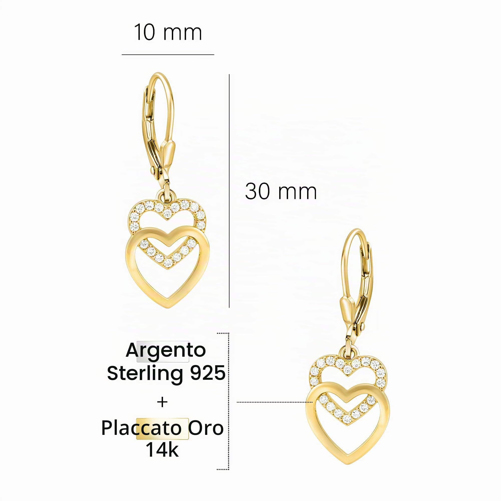 SOFIA MILANI - Orecchini da Donna in Argento 925 - Con Pietra Zircone - Orecchino Pendente a Cuore