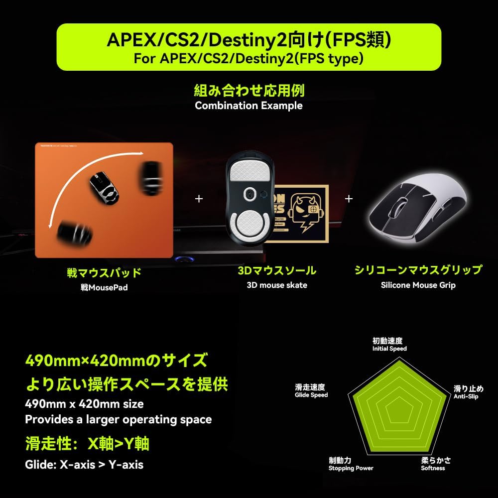 TALONGAMES 戦 Series Esports Professional Level Gaming Mouse Pad 4mm Thickness Anti-Slip Base Anti-Fray Precision Stitching Medium to high Glide Speed 19.3in x 16.5in (Orange, L Size)