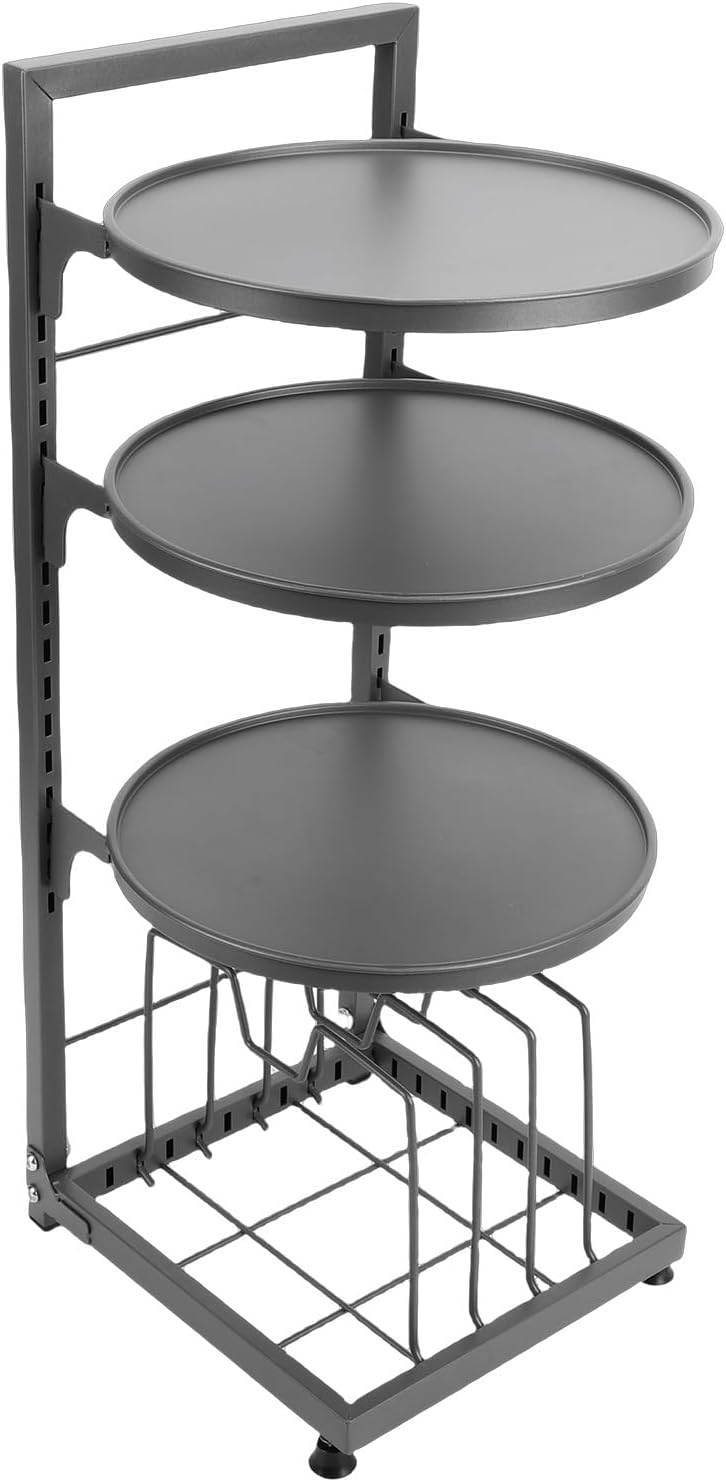 Luqeeg 4 Tier Under Cabinet Pot Organizer, Kitchen Cabinet Organizer, Adjustable Carbon Steel Under Sink Pan Storage Rack for Storaging Fruits Vegetables Seasonings Pots Lids Pans