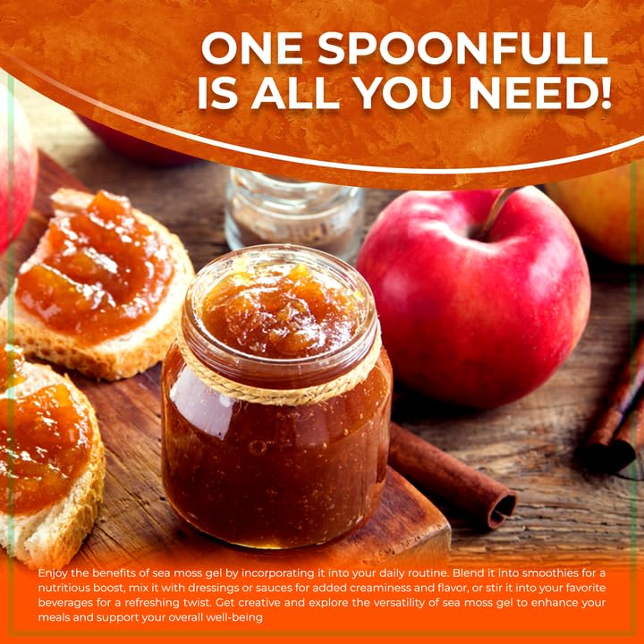 Irish Sea Moss Gel Raw - Wildcrafted Superfood Seamoss Gel - Apple Cinnamon Flavor, Vitamin and Mineral-Rich from Pristine Caribbean Waters, Immune and Digestive Health Support - 10 oz