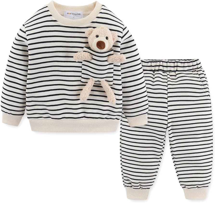 Mud Kingdom Little Boys Girls Jogger Sets Fleece Lined Funny Cartoon Bear