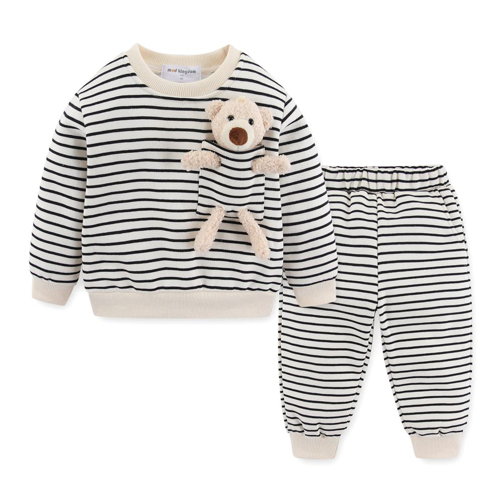 Mud Kingdom Little Boys Girls Jogger Sets Fleece Lined Funny Cartoon Bear