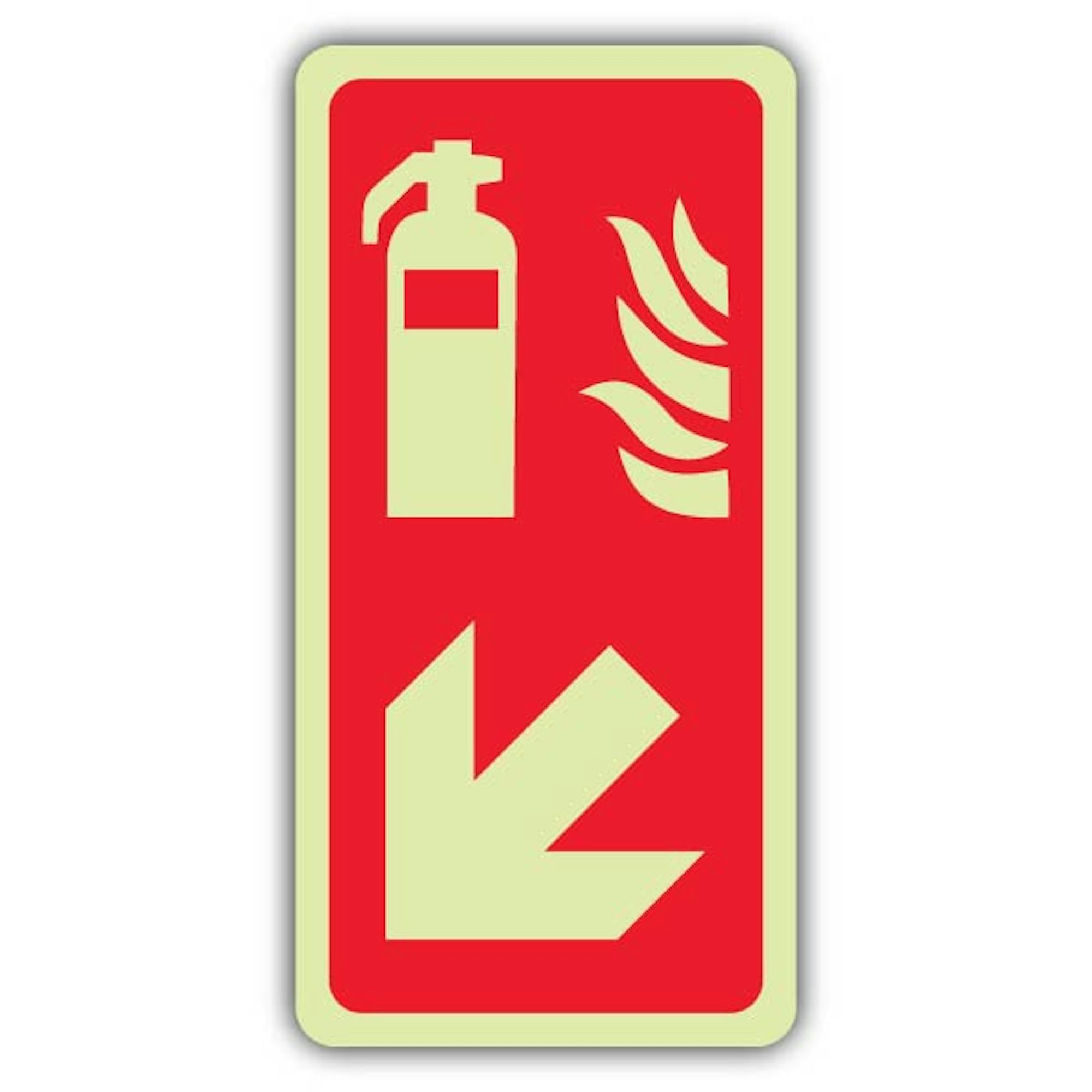 V Safety Glow In The Dark Fire Extinguisher Symbol Arrow Down Left Sign - Symbol Format - 80 x 160 mm - Made From Triple Glow Rigid Plastic - Fire Safety Signage - Made in Britain