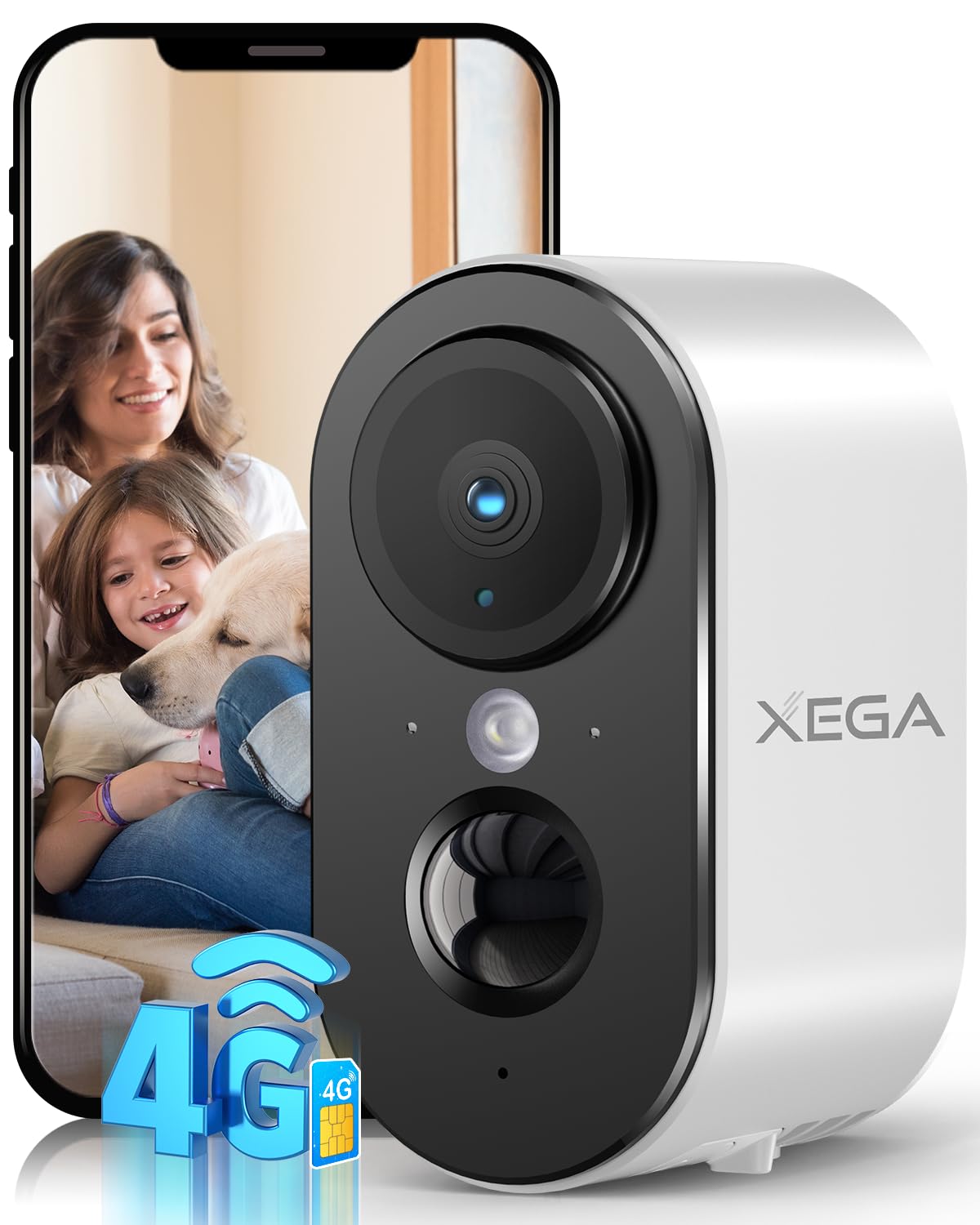 Xega 3G/4G LTE Cámara de Vigilancia con Tarjeta SIM Interior, 2K Super HD LTE Cámara de Seguridad Portátil, Batería 6000mAh, Detección de Movimiento PIR, Color Visión Nocturna, sin Wi-Fi