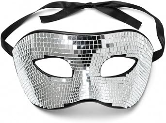 LUOZZY 1 Piece Disco Ball Face Mask Silver Masquerade Party Costume | Eye-Catching Disco Ball Reflective Face Mask For Halloween Parties Costume Parties Party Decorations