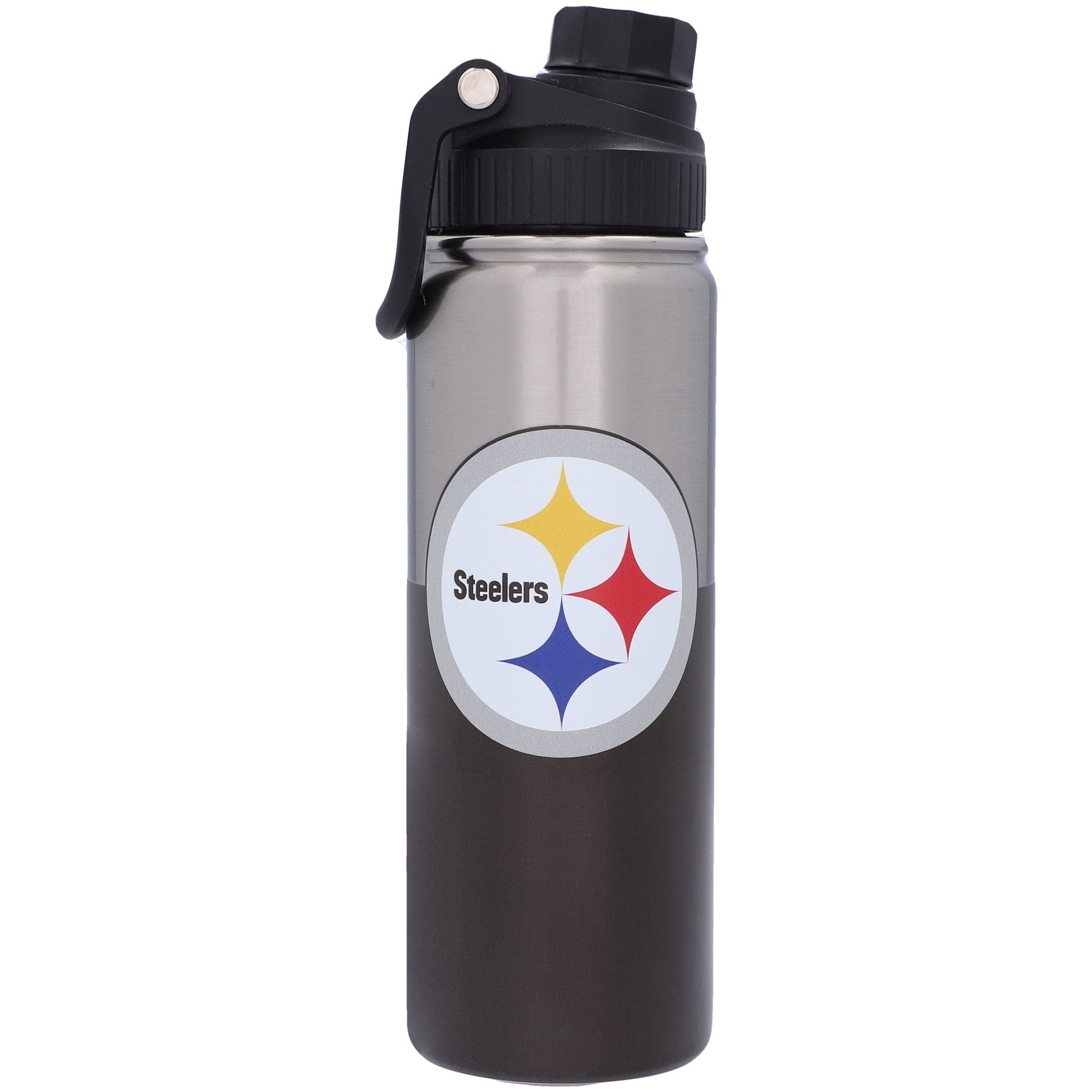 Botella de acero inoxidable de los Pittsburgh Steelers con acabado premium de 21 oz