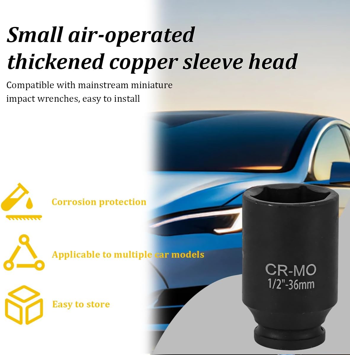 Car 1/2" Drive x 36mm Deep Impact Socket, 6 Point Hex Anti-Rust Axle Nut Impact Socket for Quick Shaft Nut Removal, 6PT 1/2-Inch Drive Axle Repair Tool, Universal for Vehicle
