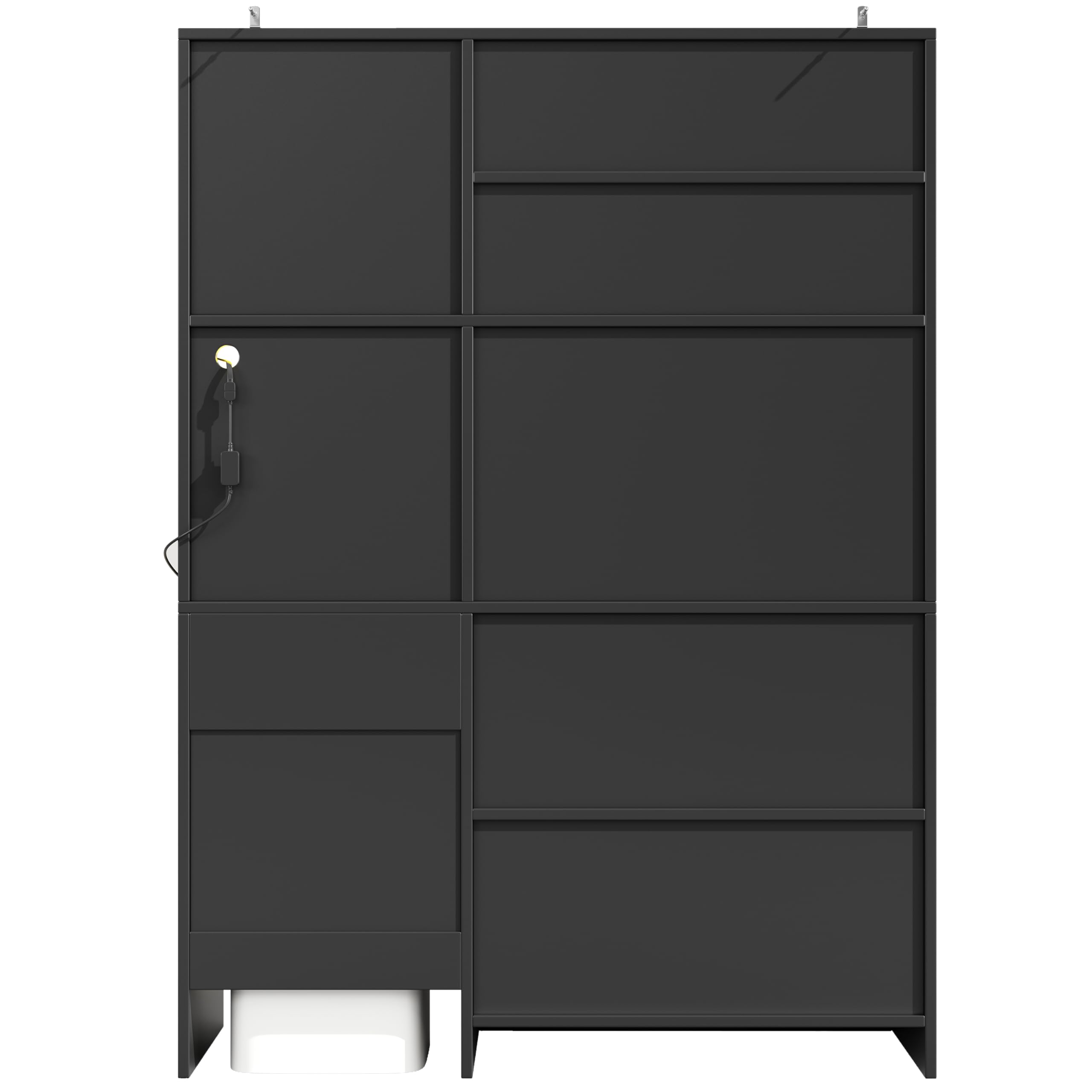 Kebnor Mobile alto da cucina, credenza, armadio da cucina con ante in vetro e illuminazione a LED, nero (130 x 45 x 180 cm)