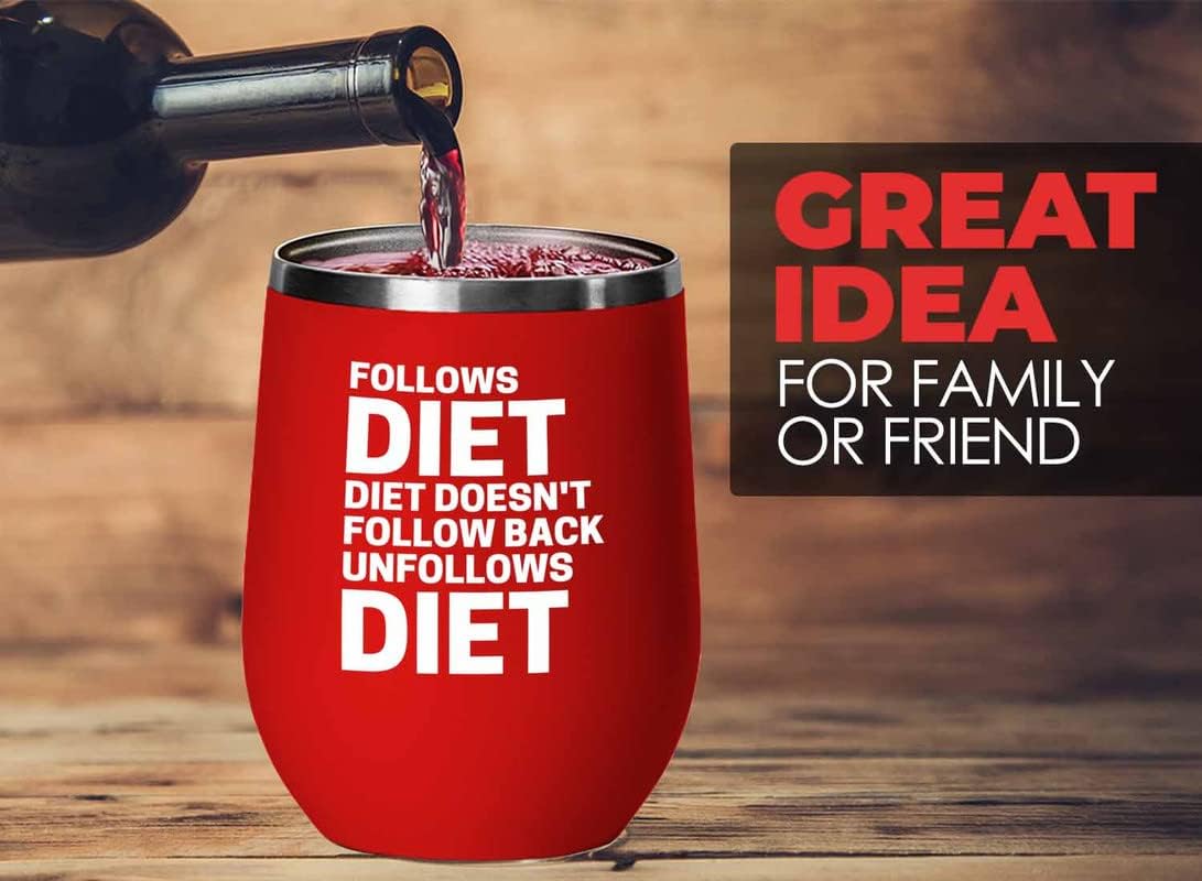 Diet Red Wine Tumbler 12oz - Unfollows Diet - Gym Fitness Diet Friends Workout Gym Planner