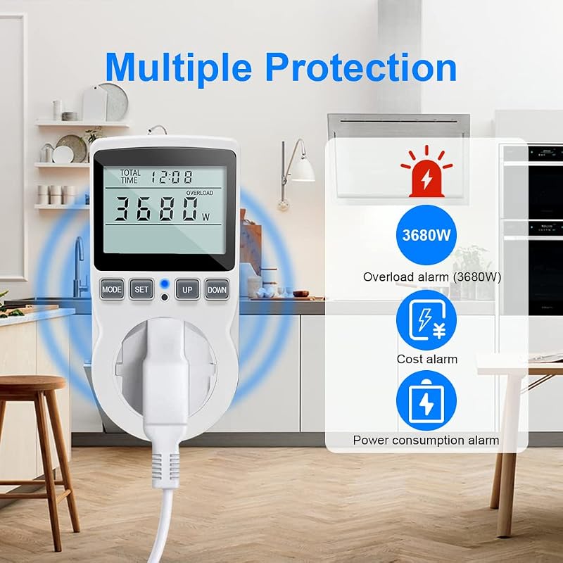 KETOTEK Energiafogyasztás Mérő Konnektor, Áramfogyasztás Mérő 11 Üzemmóddal, 3680W Teljesítménymérő LCD Kijelzővel
