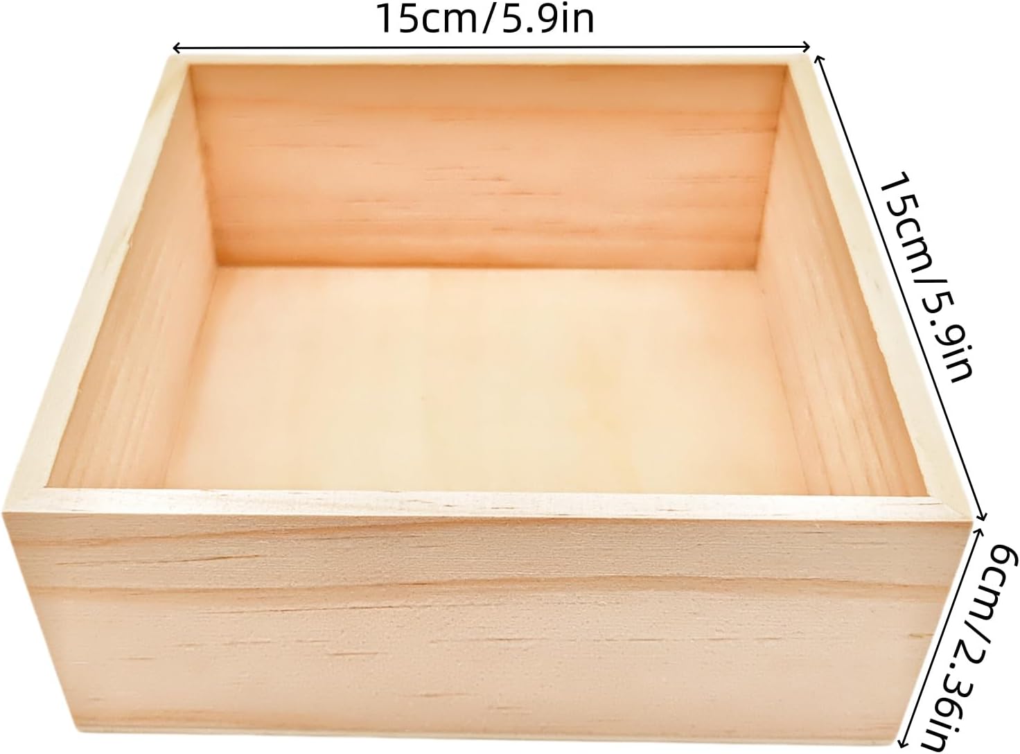 Anktily 4 Pack Unfinished Wooden Craft Storage Organiser Boxes, 6 x 6 x 2.4 inch Small Square Wood Box, Rustic Natural Wood Container Box for Home Venue Decor