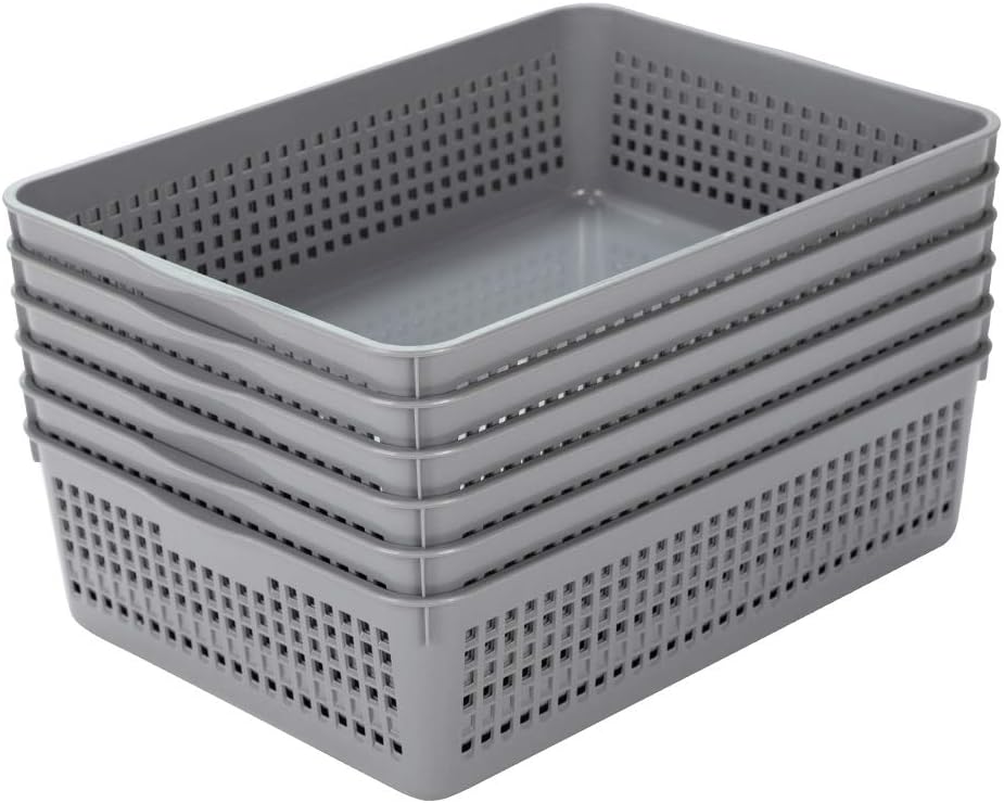 Plastic Organizing Baskets/Storage Tray Baskets,6-Pack,Gray - Image 8